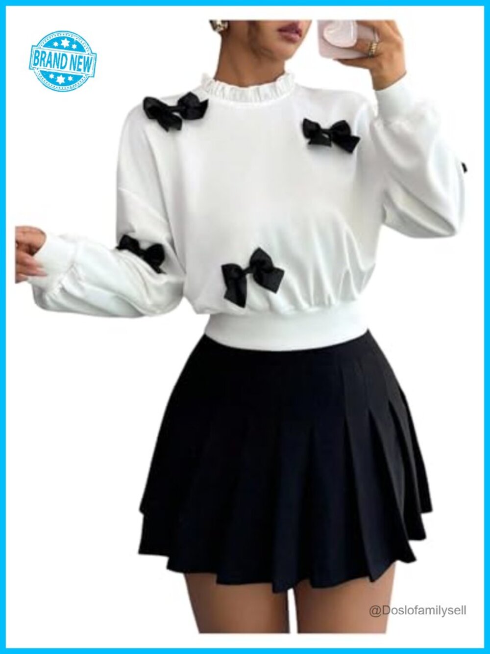 Women's Bow Mock Neck Long Sleeve Cropped Sweatshirt